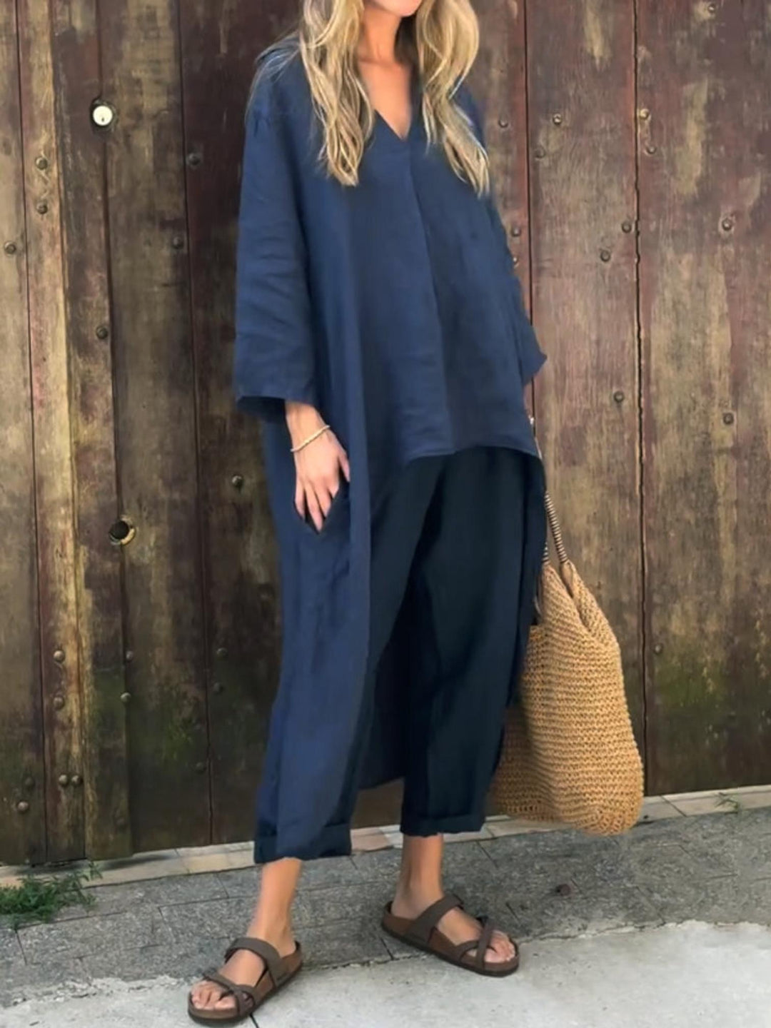 Woman wearing Loose Two-Piece Set with relaxed | Lunova