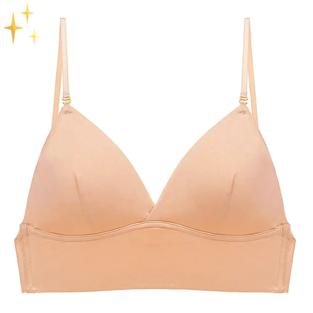 Woman wearing Beige Low-Back Bra | Lunova