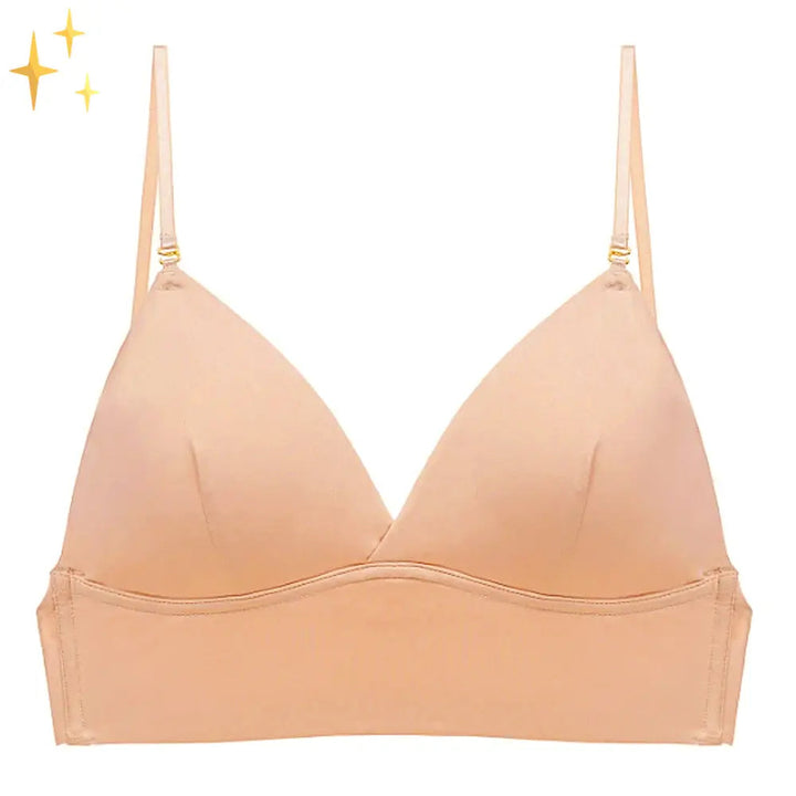 Woman wearing Beige Low-Back Bra | Lunova