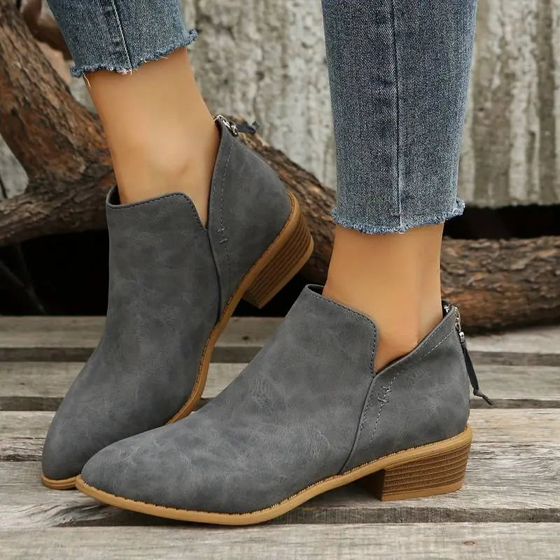 Grey Low Heel Boots with cushioned | Lunova