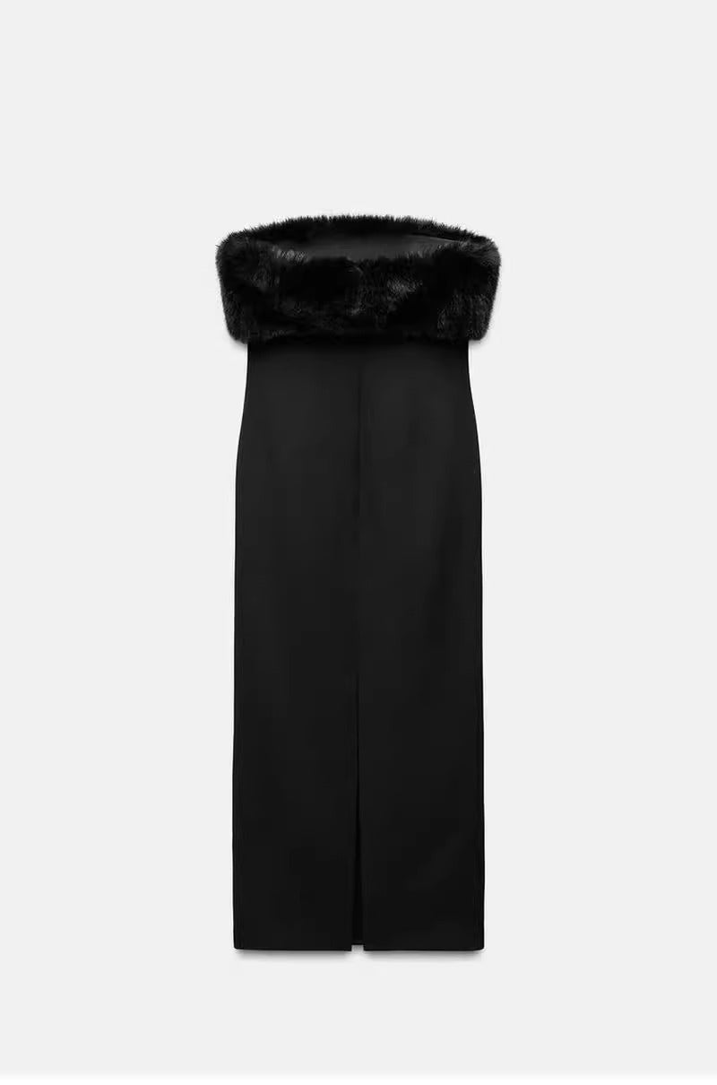 Black Faux Fur Tube Dress