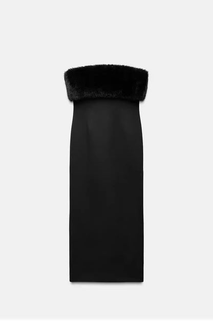 Black Faux Fur Tube Dress