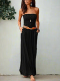Woman wearing Black Off Shoulder Maxi Dress with empire-waist, off-shoulder | Lunova