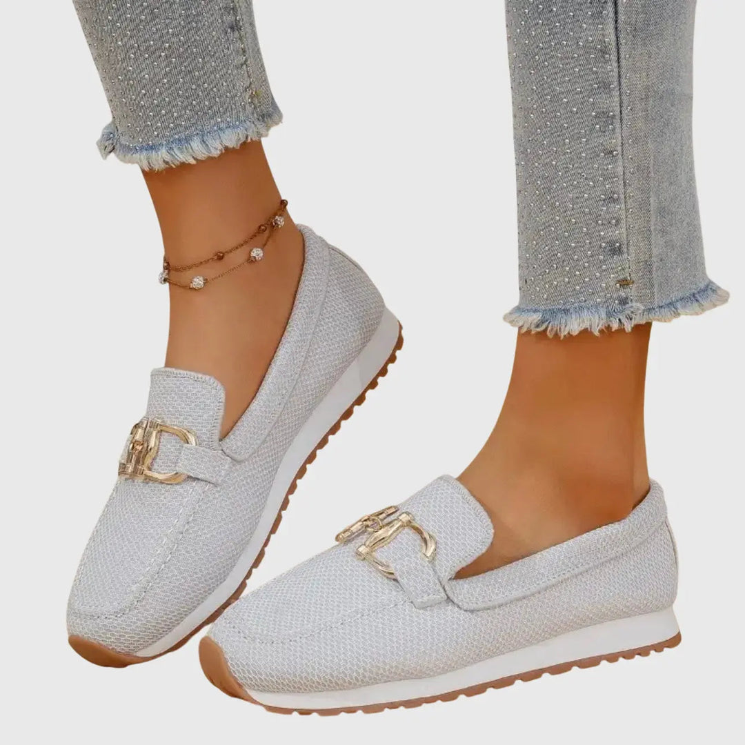 White Cushioned Round-Toe Loafers | Lunova