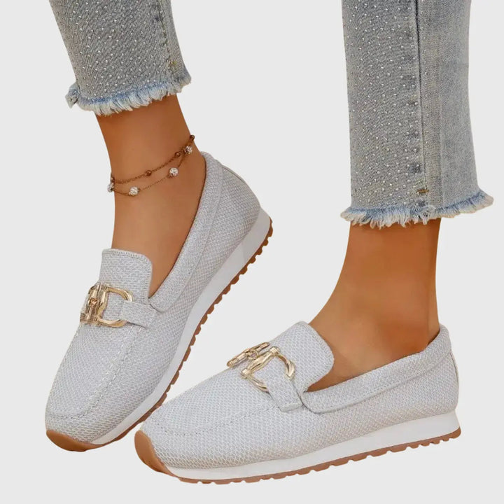 White Cushioned Round-Toe Loafers | Lunova
