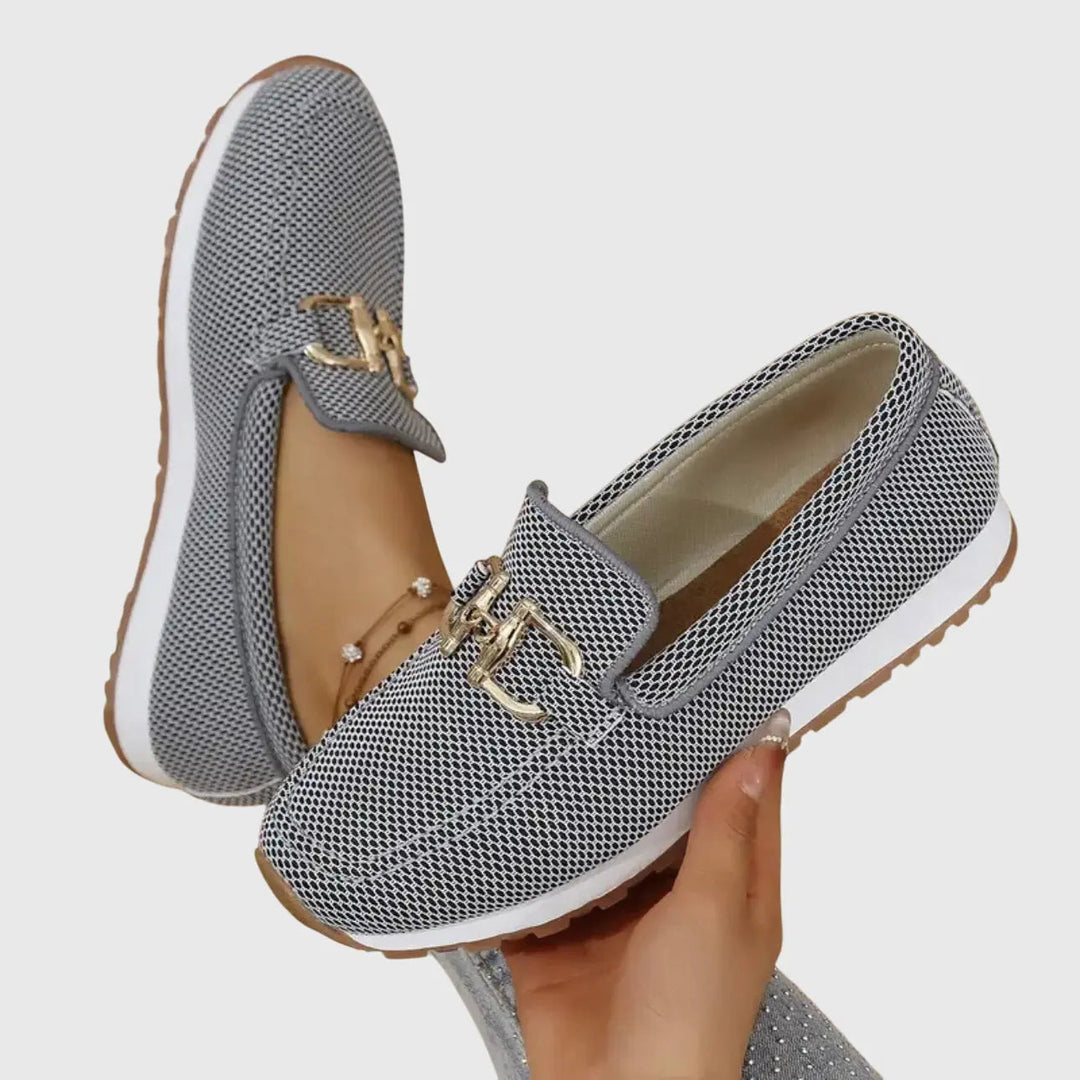 Grey Cushioned Round-Toe Loafers | Lunova