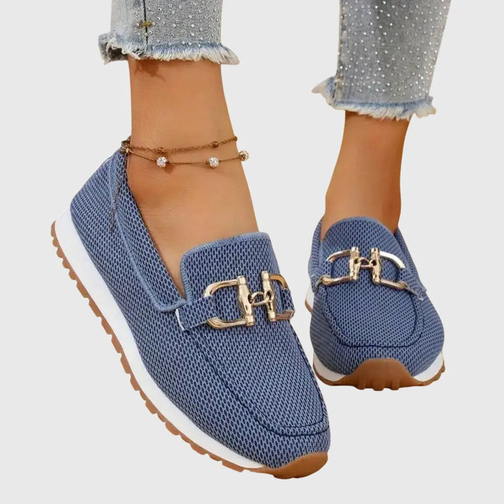 Blue Cushioned Round-Toe Loafers | Lunova