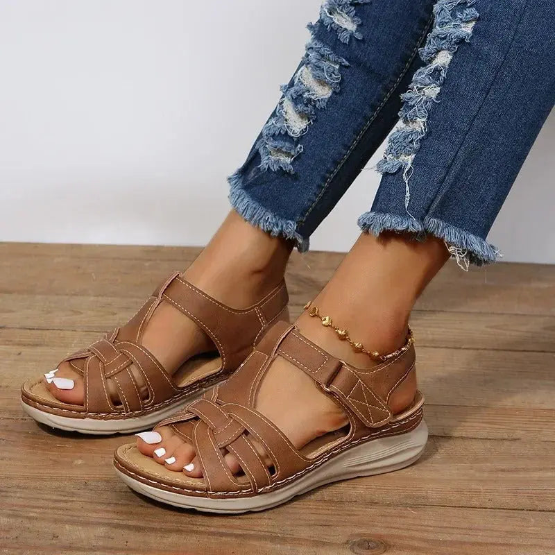 Brown Soft-Sole Strap Sandals | Lunova