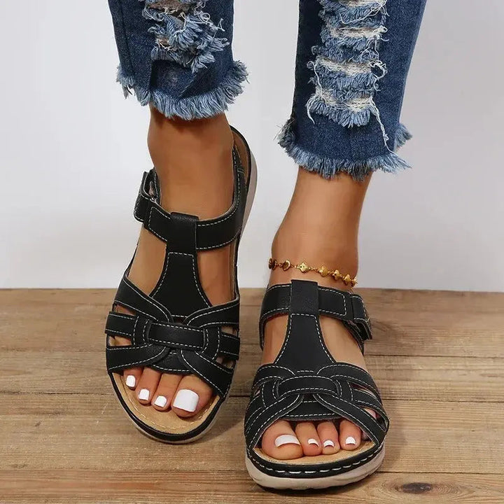 Black Soft-Sole Strap Sandals | Lunova