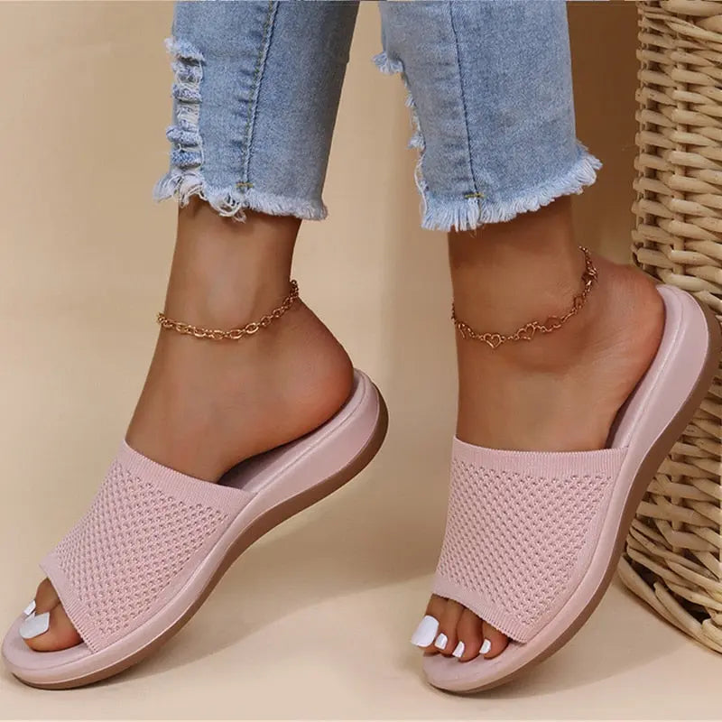 Light Pink Padded Wedge Slides | Lunova