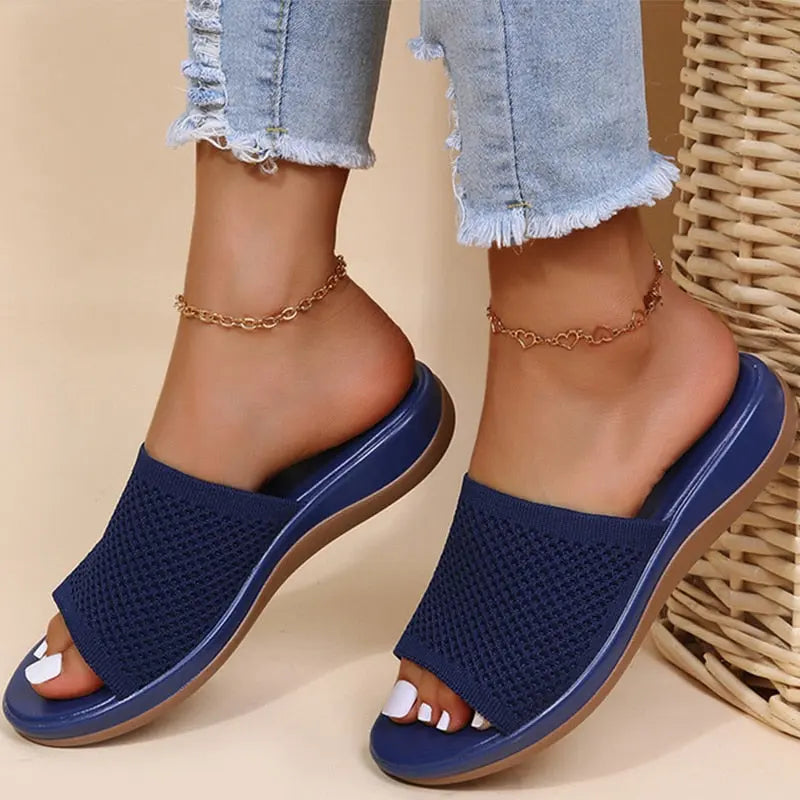 Dark Blue Padded Wedge Slides | Lunova
