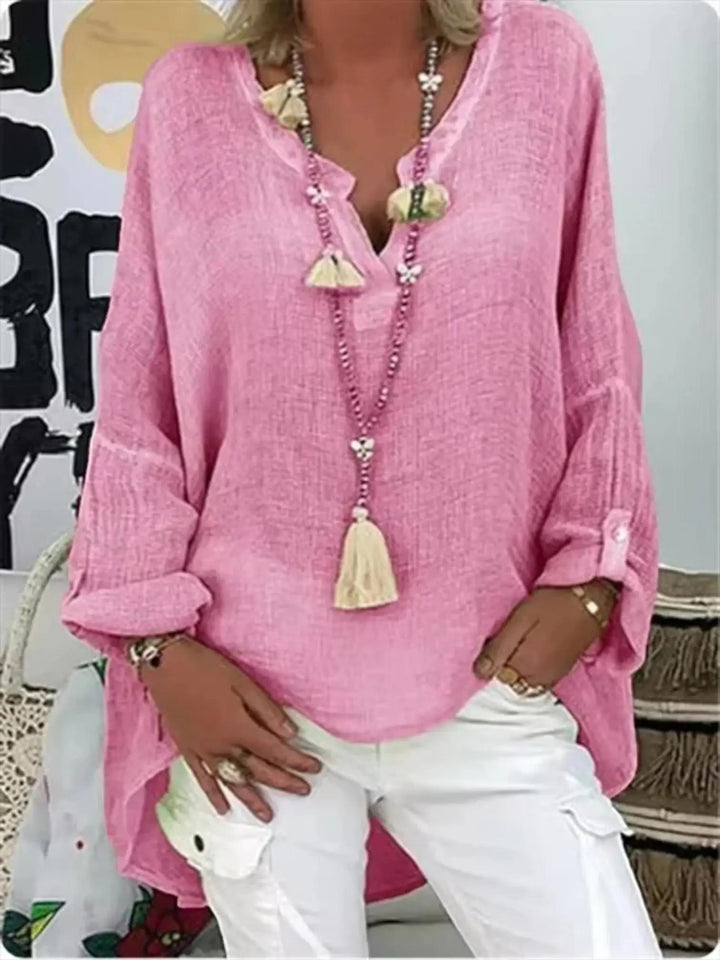 Woman wearing Pink Oversized Lightweight Blouse with relaxed | Lunova