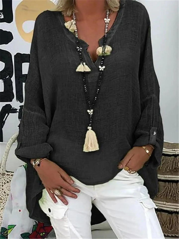 Woman wearing Black Oversized Lightweight Blouse with relaxed | Lunova