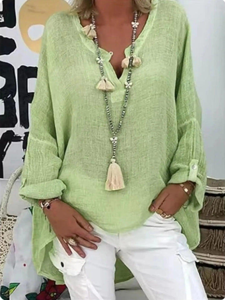 Woman wearing Green Oversized Lightweight Blouse with relaxed | Lunova