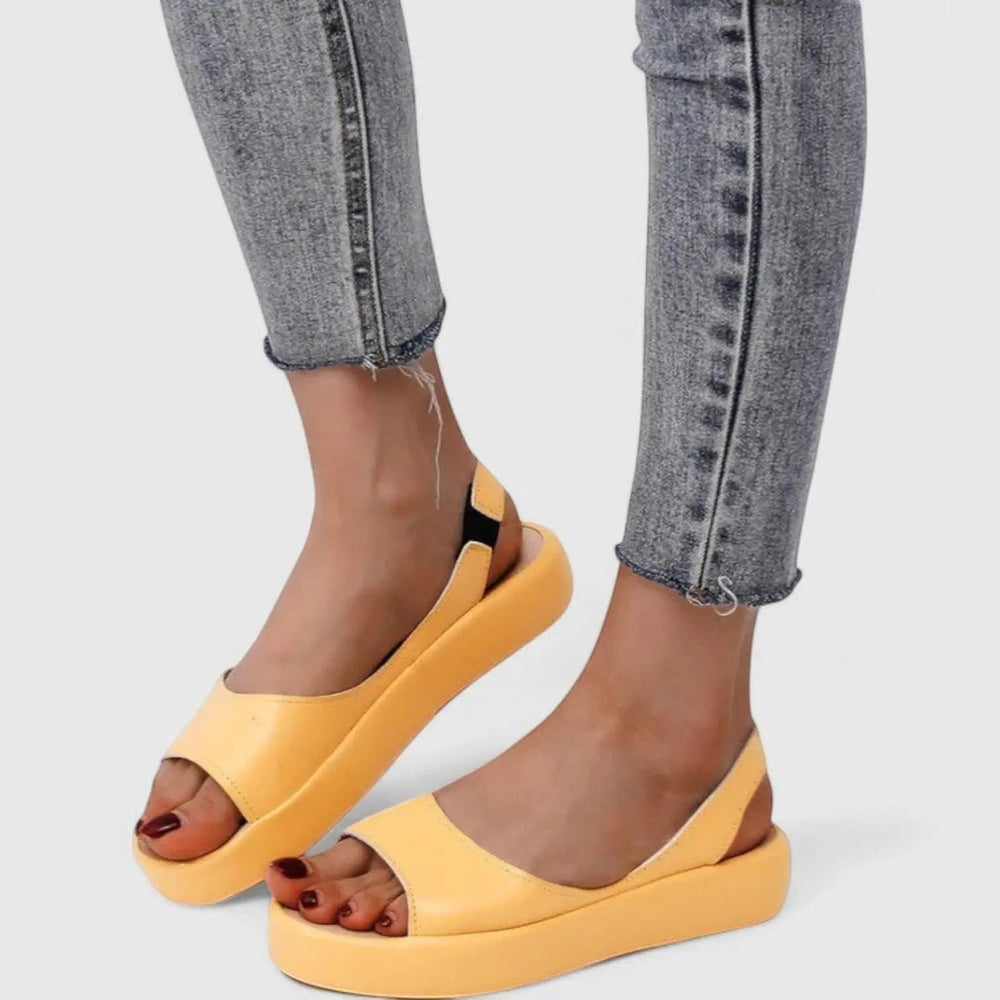 Yellow Peep-toe Wedge Sandals with cushioned | Lunova