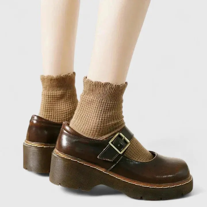 Brown Platform Mary Janes with platform, cushioned | Lunova