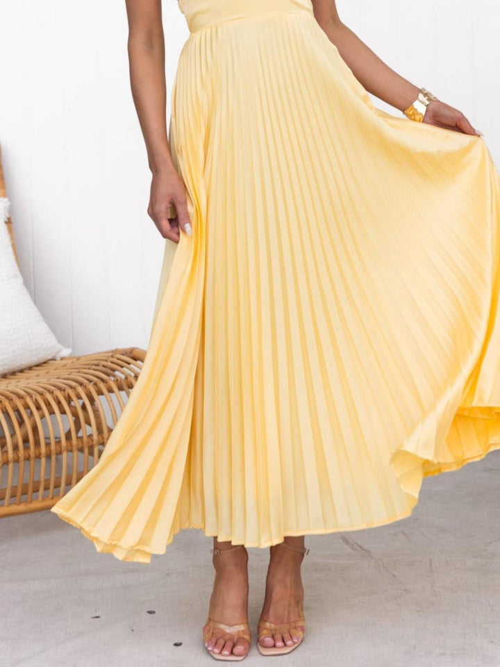 Woman wearing Pleated Midi Dress with A-line, flowing — view 4 | Lunova