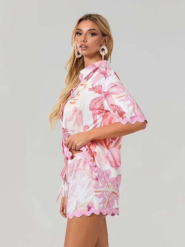 Woman wearing Printed Two-Piece Set with drawstring, high-waist — view 4 | Lunova