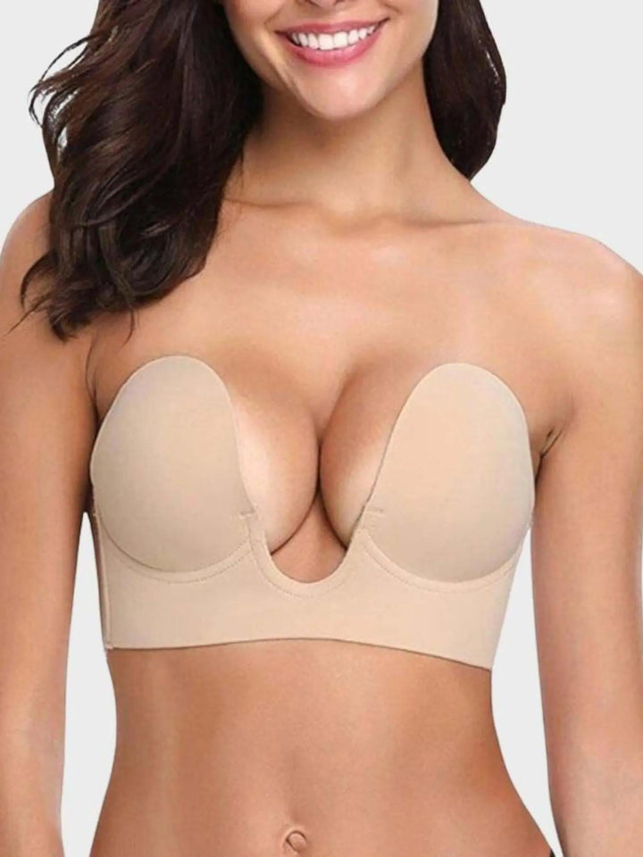 Woman wearing Champagne Push-Up Plunge Bra | Lunova