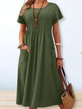 Woman wearing Green Relaxed Fit Midi Dress with relaxed | Lunova