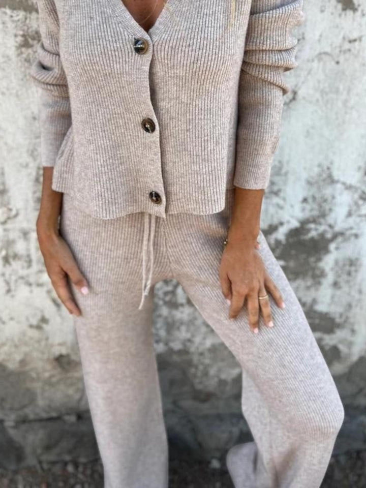 Woman wearing Ribbed Lounge Set with relaxed — view 2 | Lunova