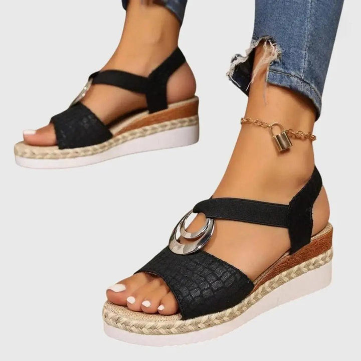 Black Ring Wedge Sandals