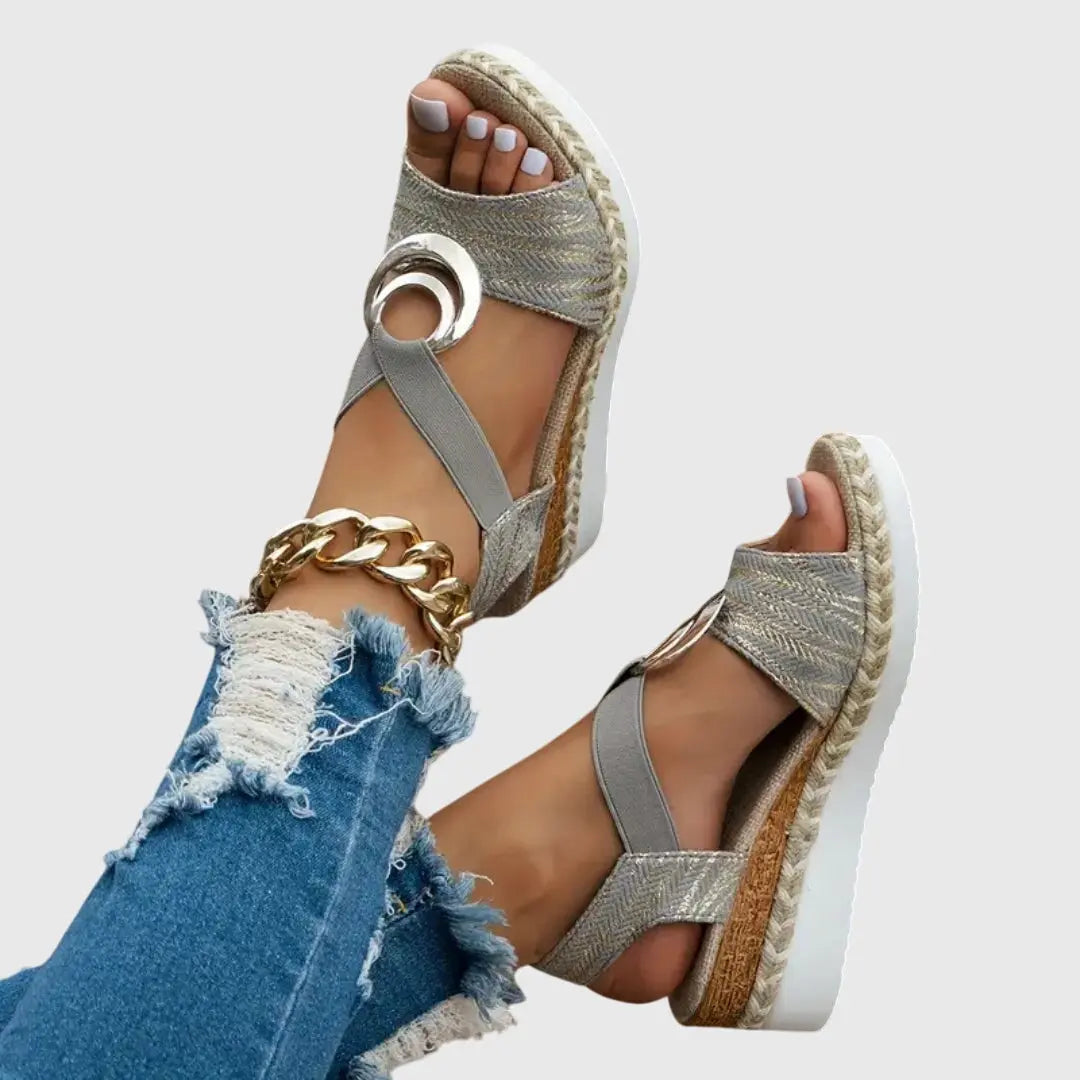 Grey Ring Wedge Sandals with cushioned | Lunova