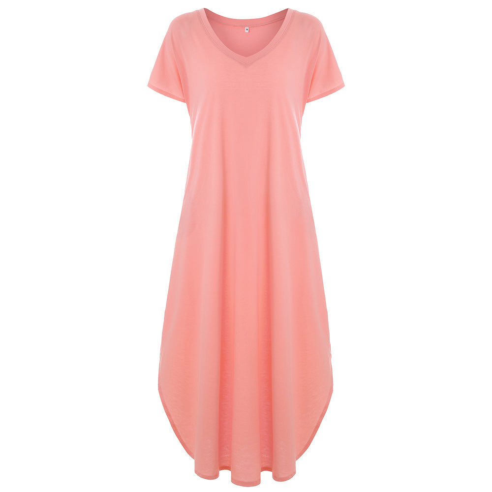 Woman wearing T-Shirt Maxi Dress with V-neck — view 8 | Lunova