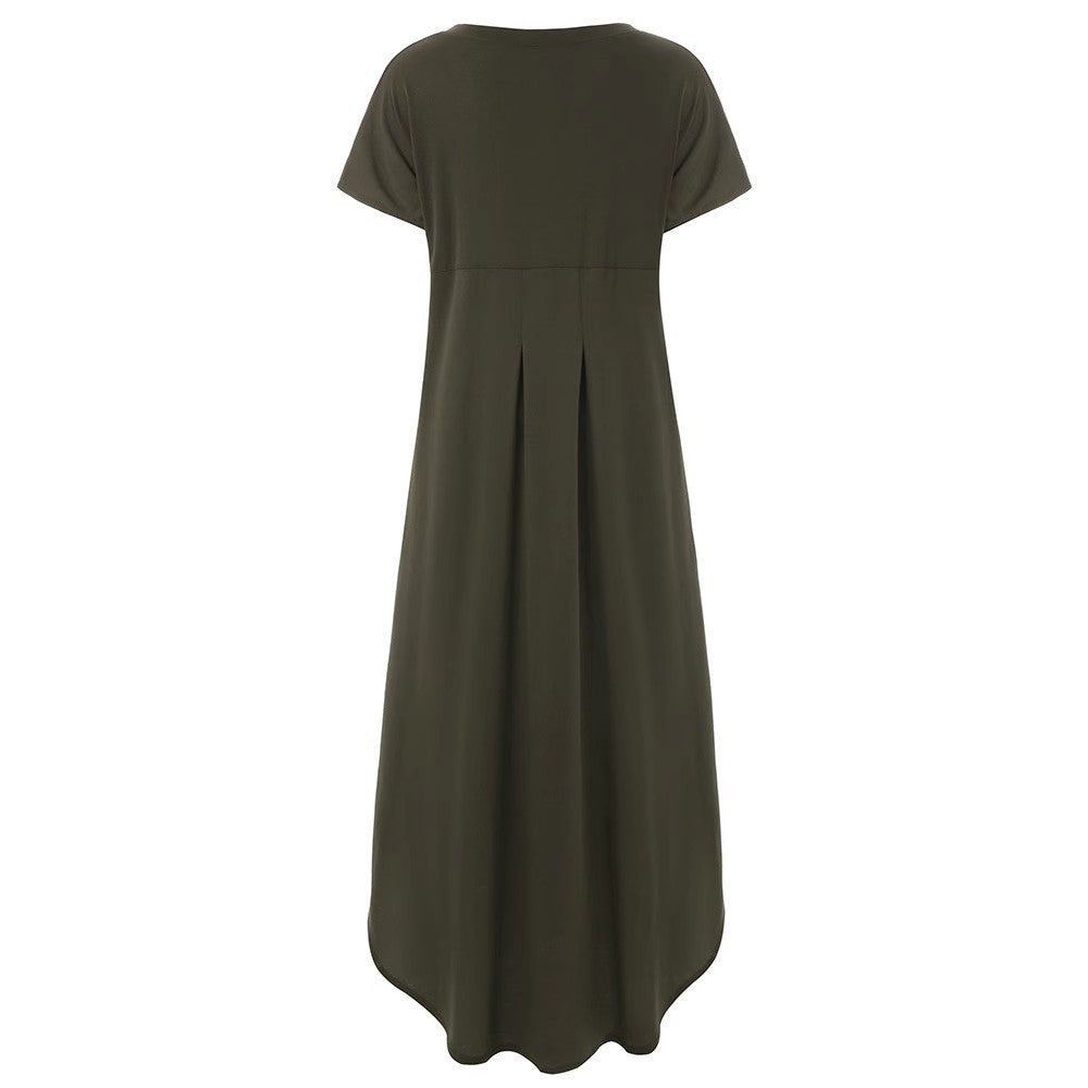 Woman wearing T-Shirt Maxi Dress with V-neck — view 6 | Lunova