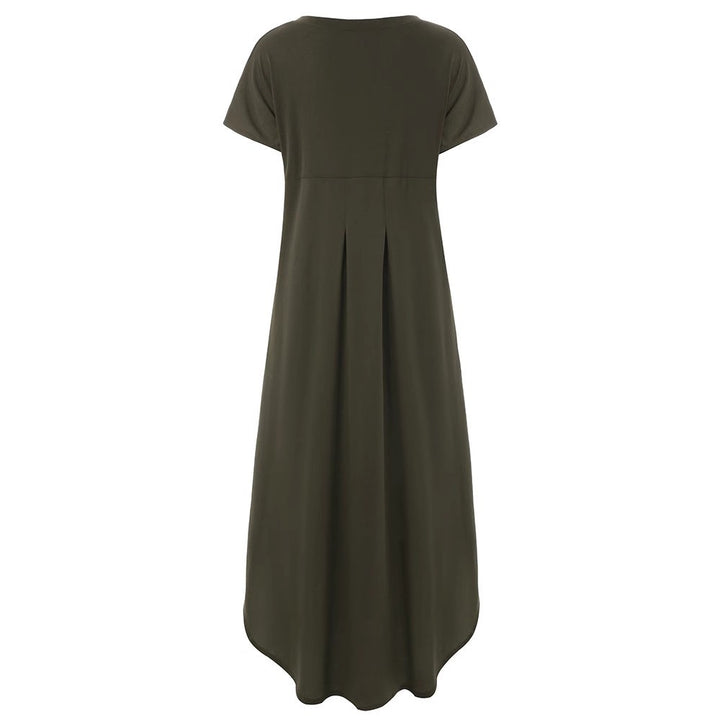 Woman wearing T-Shirt Maxi Dress with V-neck — view 6 | Lunova