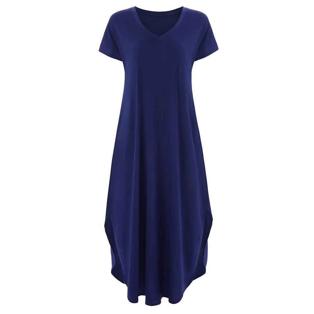 Woman wearing T-Shirt Maxi Dress with V-neck — view 4 | Lunova