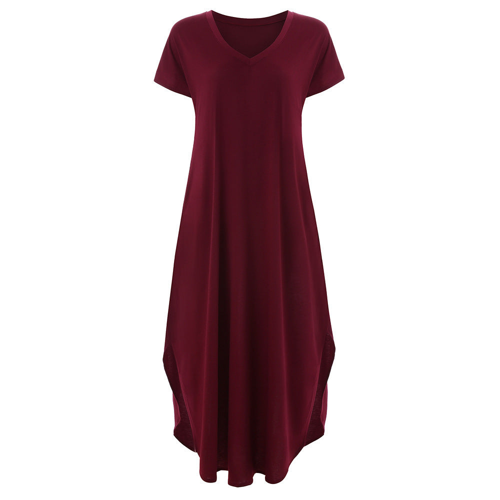 Woman wearing T-Shirt Maxi Dress with V-neck — view 3 | Lunova