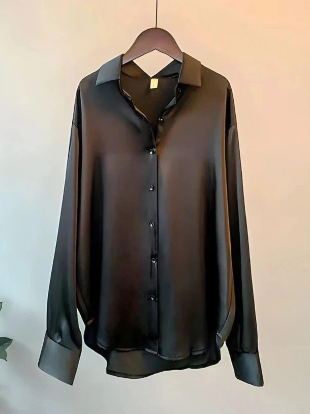 Black Satin Button Shirt with button-front, satin