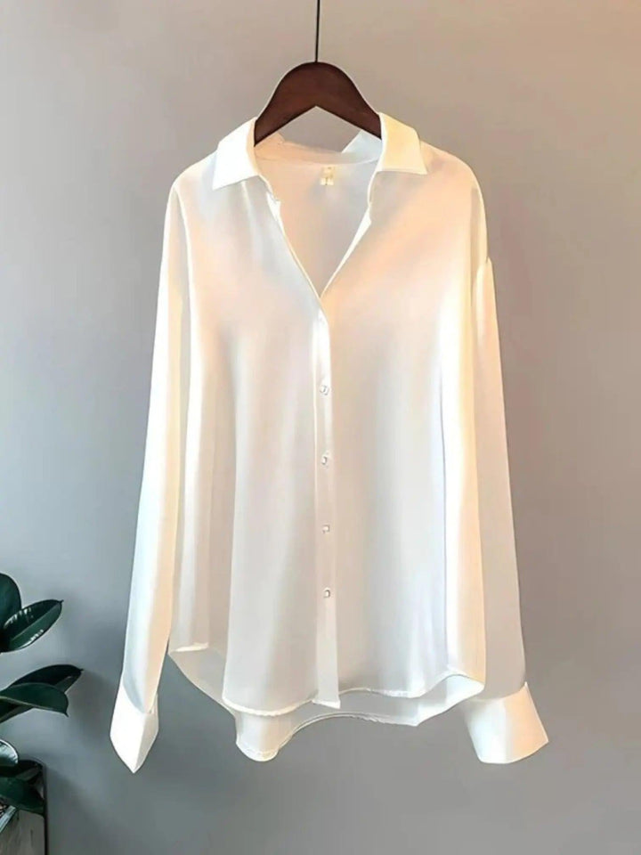 White Satin Button Shirt with button-front, satin