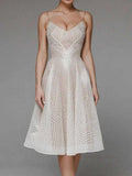 Woman wearing Apricot Sequin A-Line Midi Dress with A-line, sequin | Lunova
