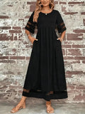 Woman wearing Sheer-Trim Maxi Dress with empire-waist, flowing | Lunova