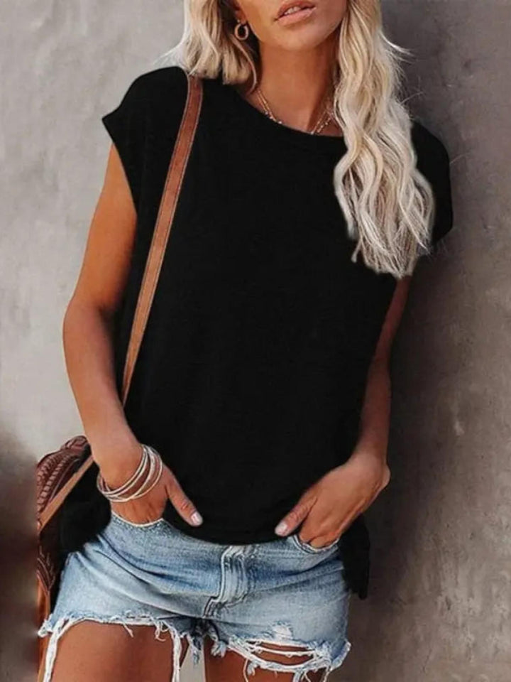 Black Short Sleeve T Shirt with crew-neck