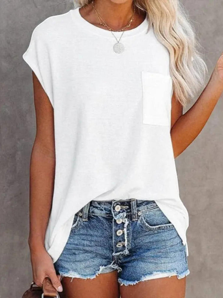 White Short Sleeve T Shirt with crew-neck