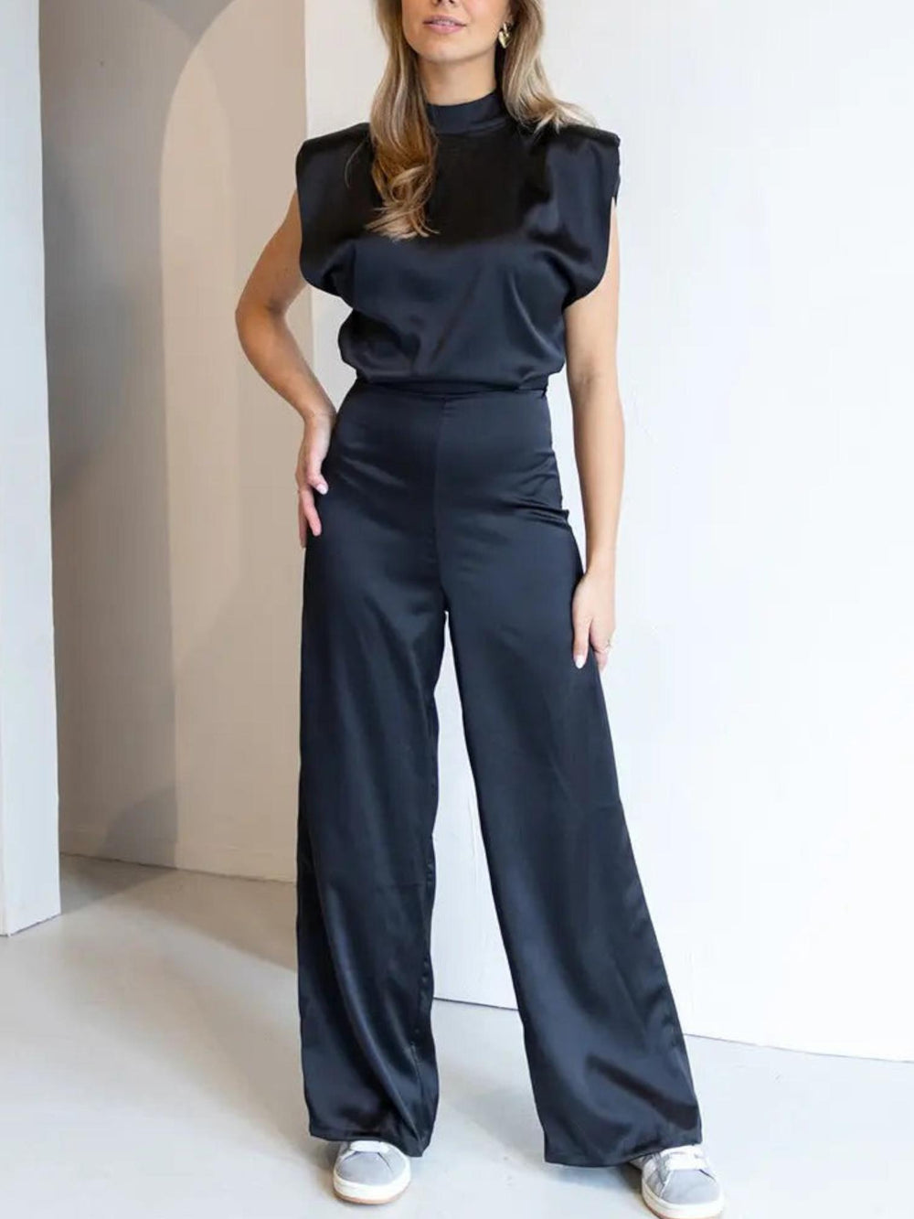Shoulder Pad Jumpsuit-Lunova Fashion