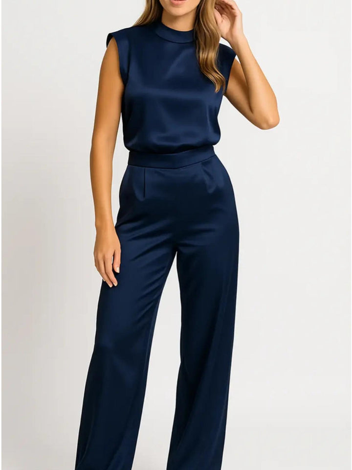 Shoulder Pad Jumpsuit-Lunova Fashion