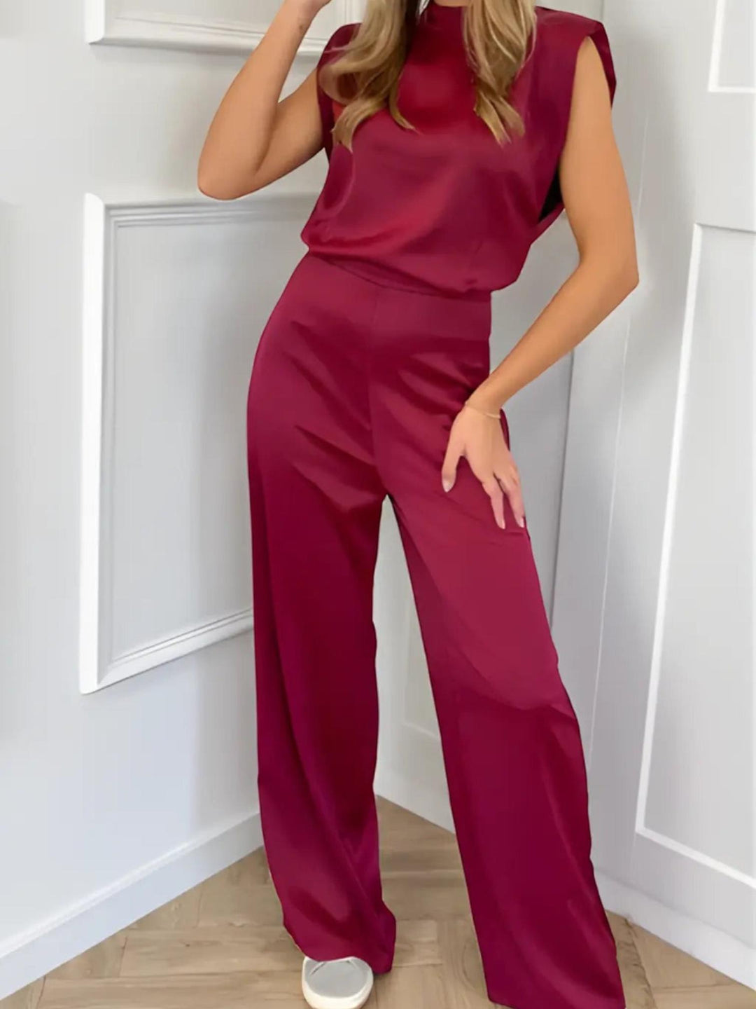Shoulder Pad Jumpsuit-Lunova Fashion