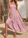 Woman wearing Pink Sleeveless Maxi Dress with A-line, flowing | Lunova