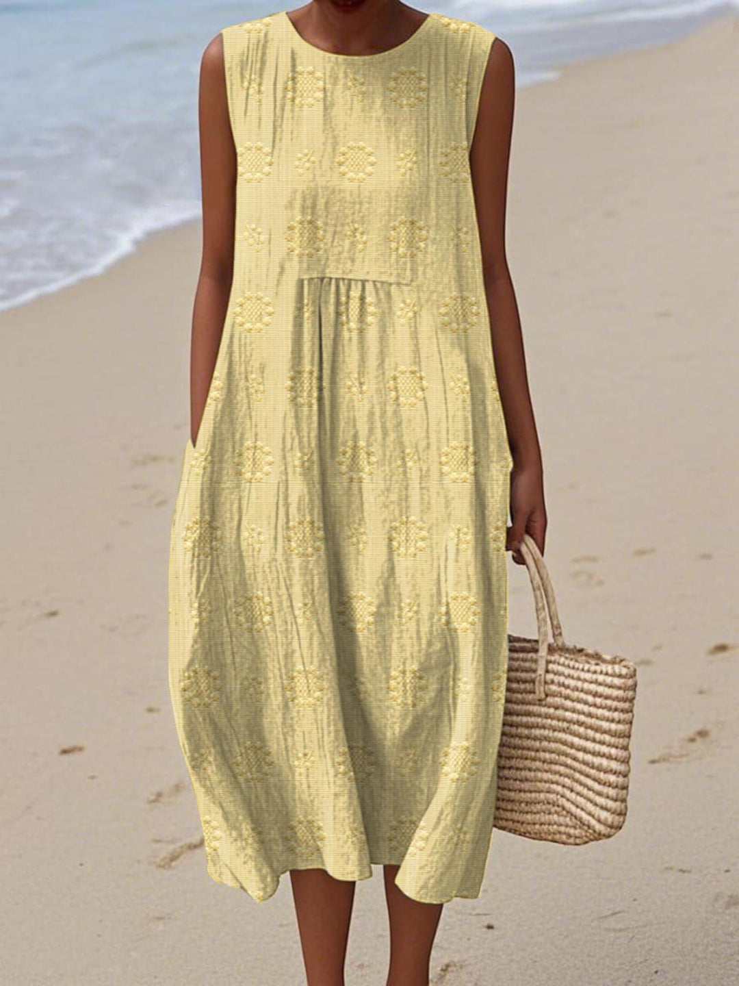 Woman wearing Sleeveless Midi Dress with sleeveless, mini-length | Lunova