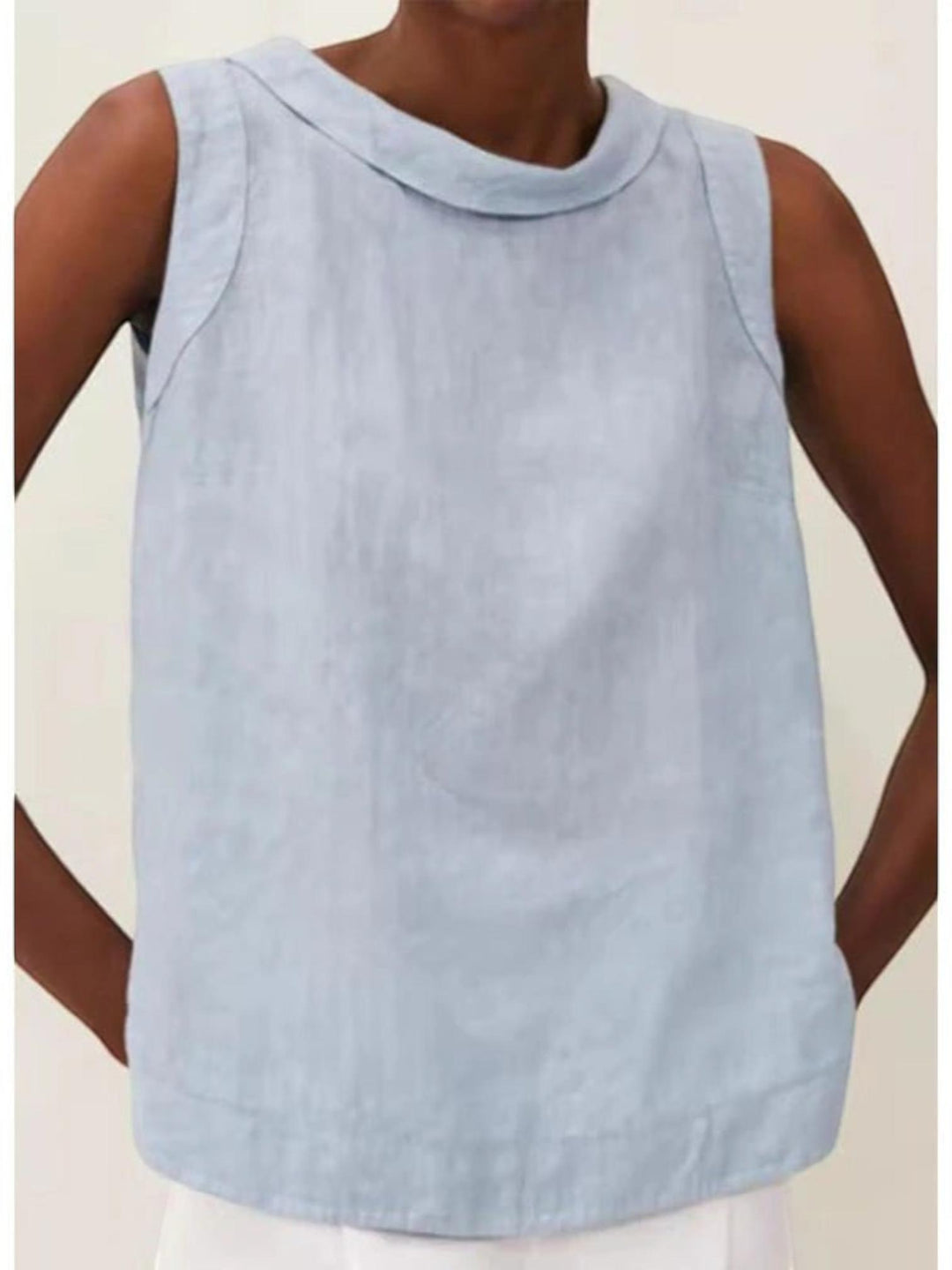 Grey Sleeveless Roll Collar Top with relaxed, sleeveless