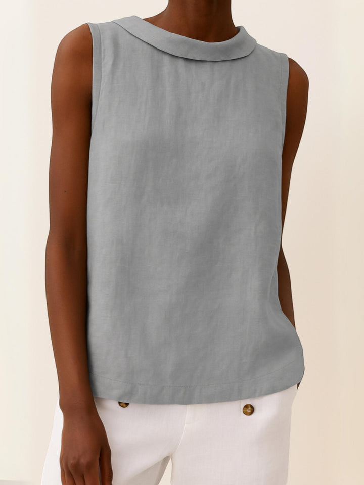 Grey Sleeveless Roll Collar Top with relaxed, sleeveless