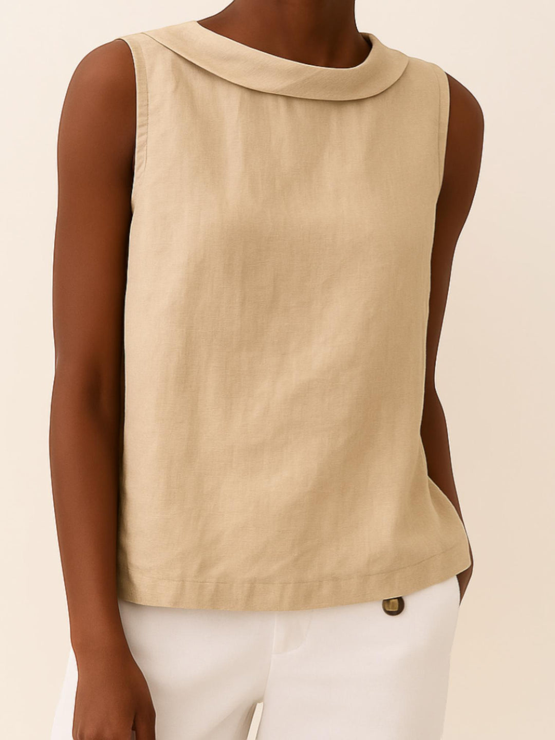 Yellow Sleeveless Roll Collar Top with relaxed, sleeveless