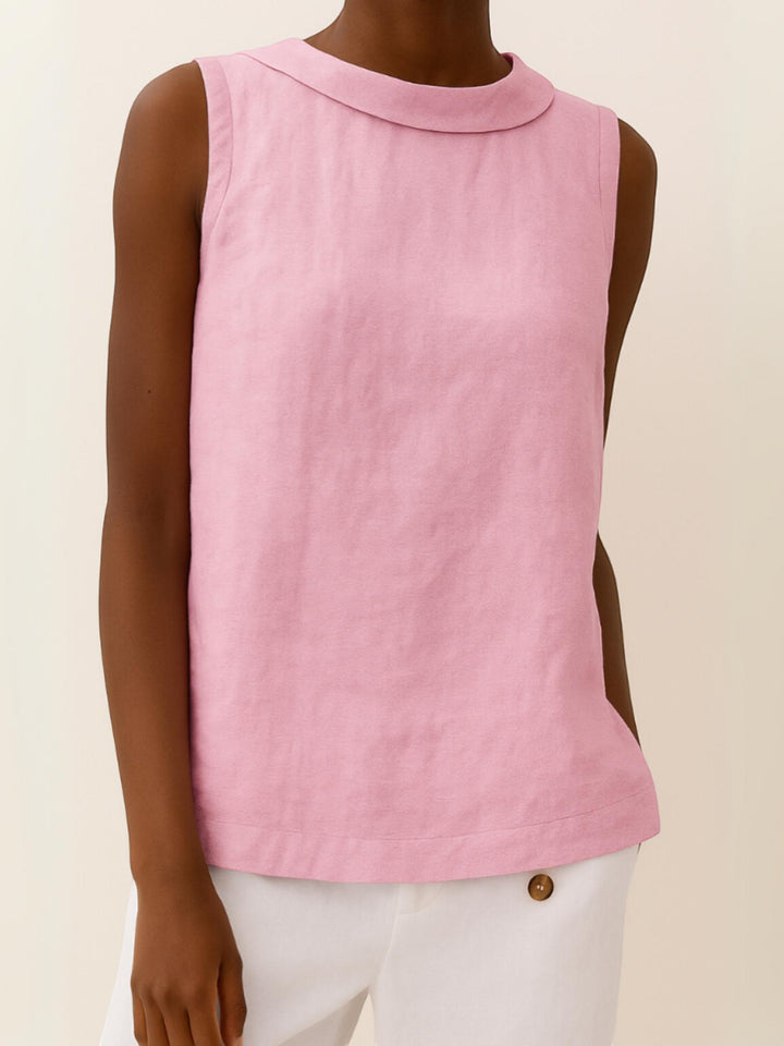 Pink Sleeveless Roll Collar Top with relaxed, sleeveless
