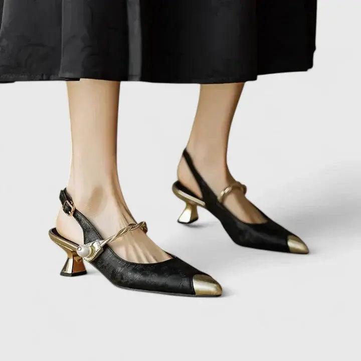 Black Slingback Pumps with floral print