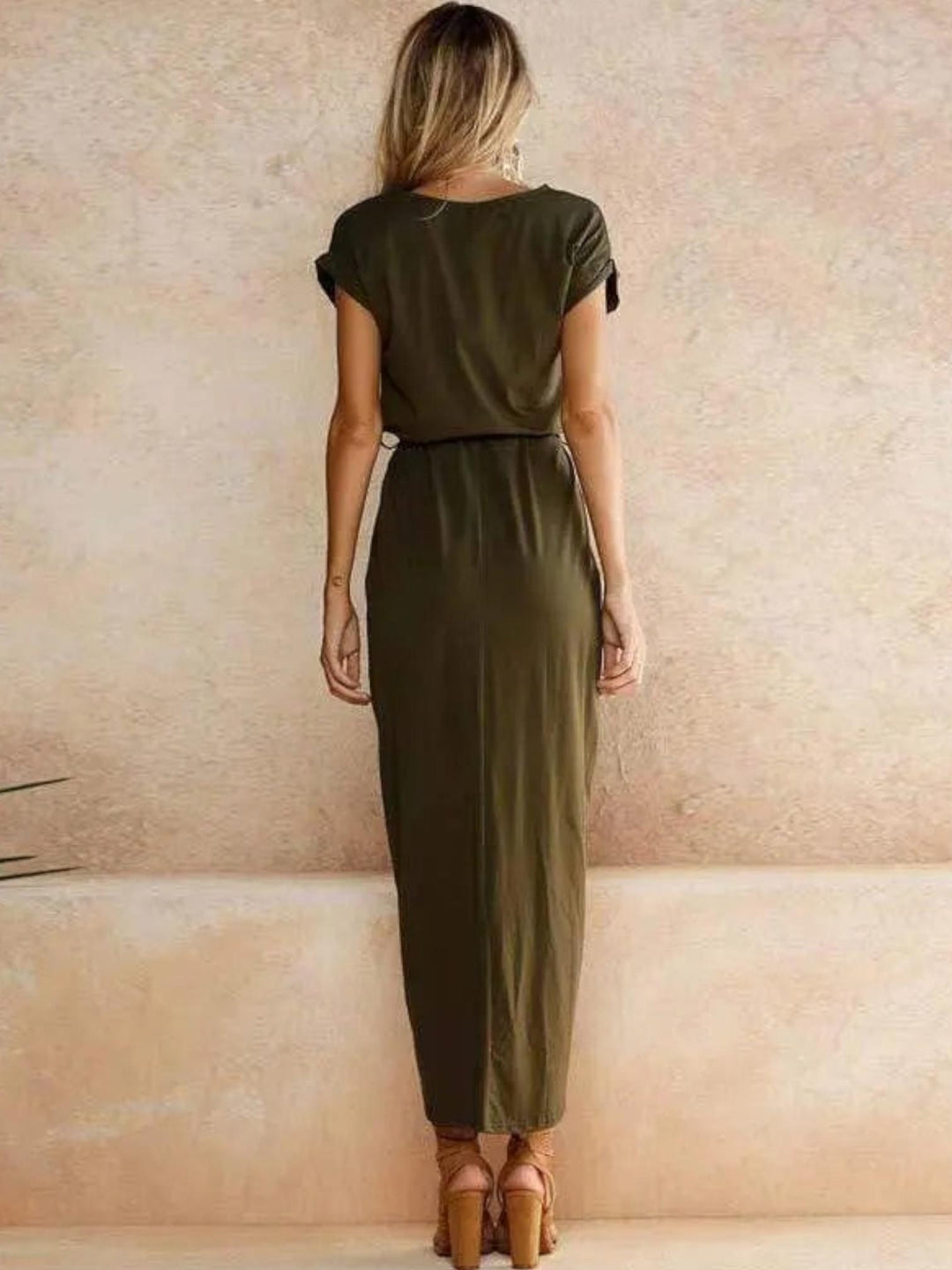Woman wearing Split Maxi Dress with full-length — view 2 | Lunova