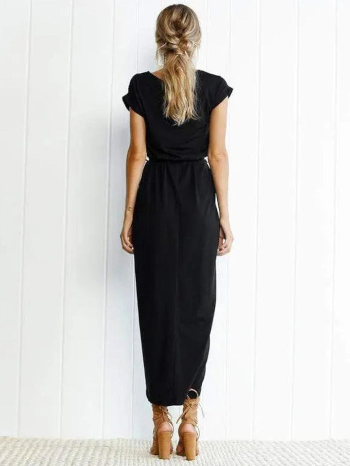 Woman wearing Split Maxi Dress with full-length — view 3 | Lunova